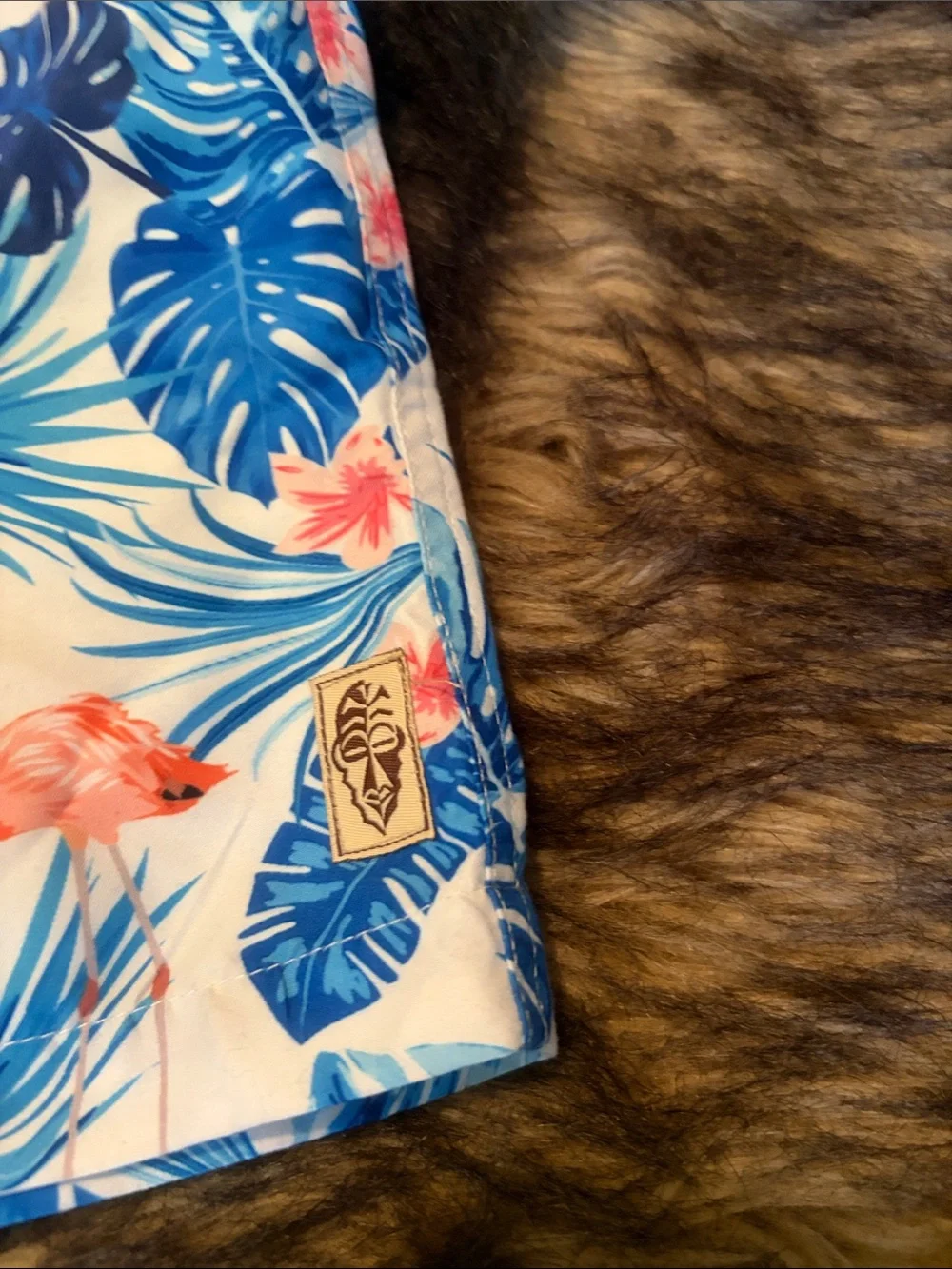 Men's Tropical Flamingo Swim Trunks - Blue & Pink Size large